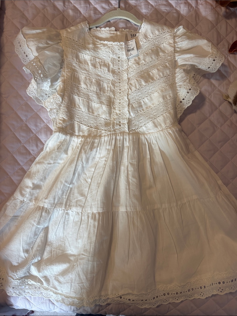 GAP white Lace-Trim Flutter Sleeve Dress